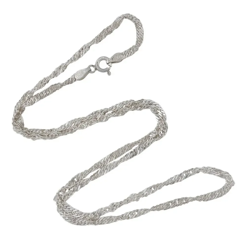 Vintage Italy Sterling Silver 925 Singapore Chain Necklace 17.5